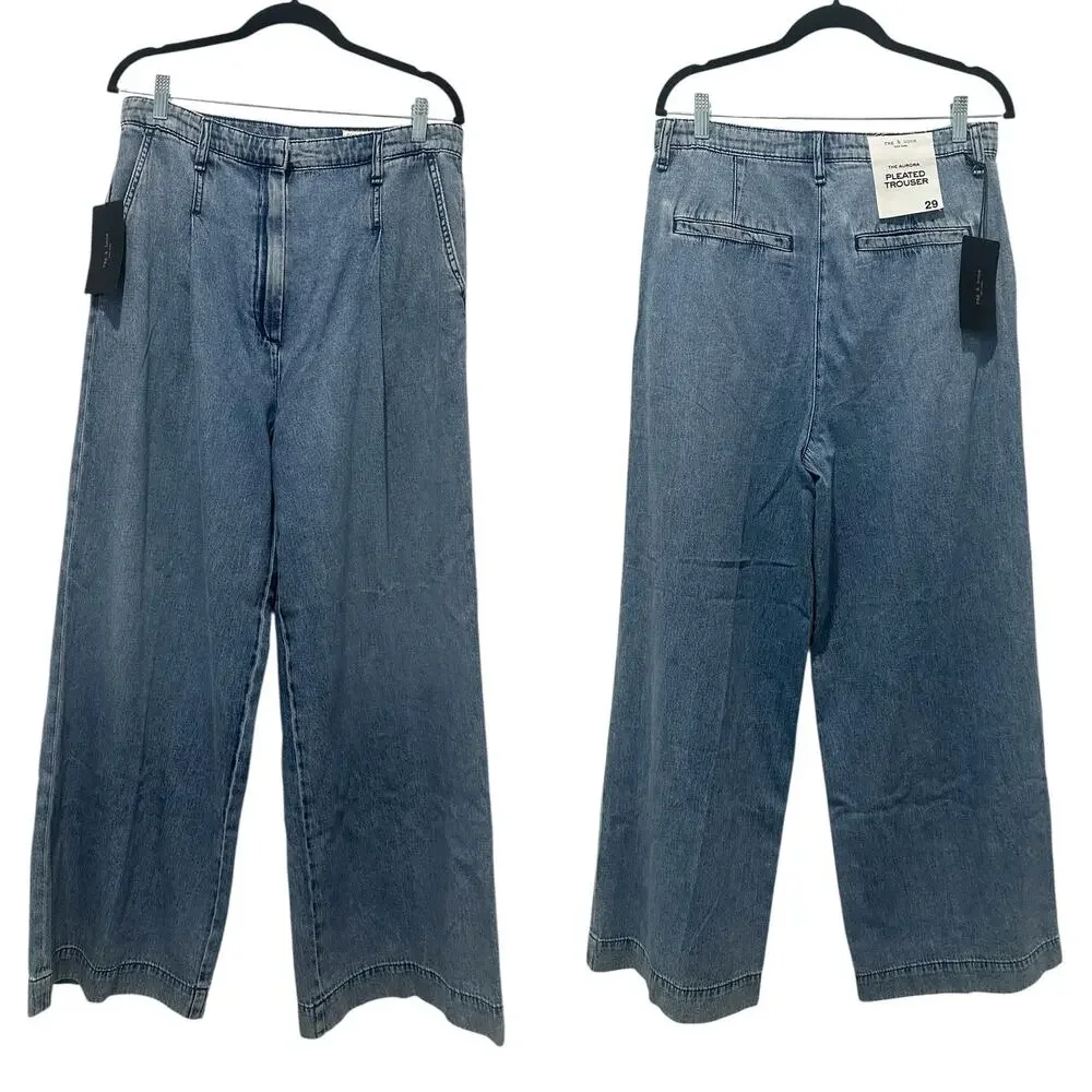 Rag & Bone Aurora Wide Leg High Waisted Trouser Denim Jeans Size 29